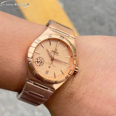 V Factory Omega Constellation 41mm 8900/8901 Movement Rose Gold Strap Rose Gold Dial Watch with Date Window